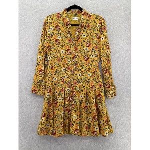 Chumbak Women's Dress Button Front Mustard Floral Long Sleeve Size Small MCM